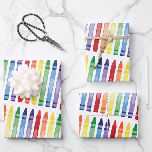 Farbenfrohe Rainbow Crayons Muster Geschenkpapier Set (Vorderseite)