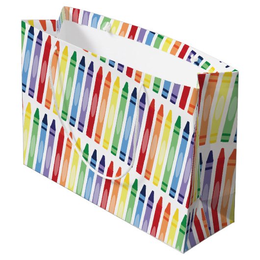 Farbenfrohe Rainbow Crayons Muster Große Geschenktüte (Rückseite Schrägansicht)