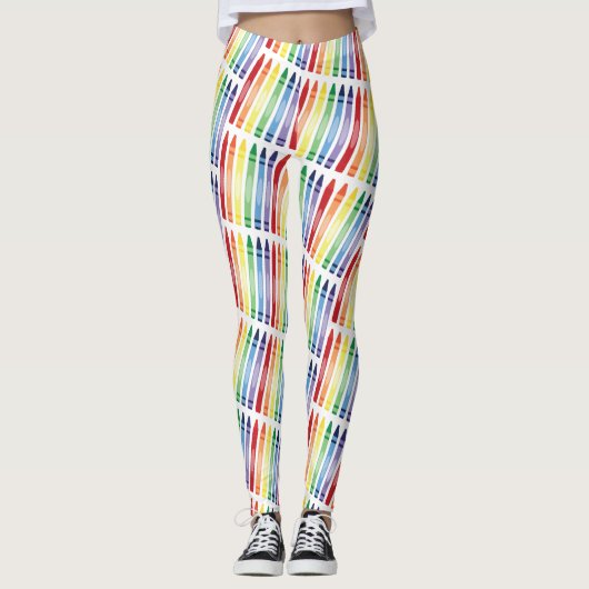 Farbenfrohe Rainbow Crayons Muster Leggings (Vorderseite)