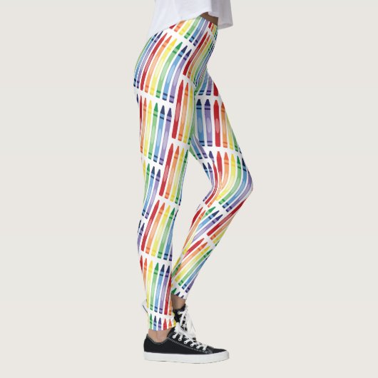 Farbenfrohe Rainbow Crayons Muster Leggings (Rechts)