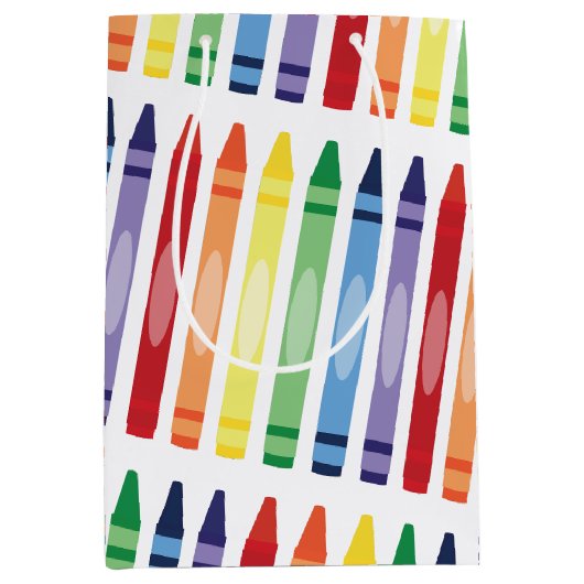 Farbenfrohe Rainbow Crayons Muster Mittlere Geschenktüte (Vorderseite)