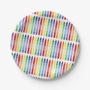 Farbenfrohe Rainbow Crayons Muster Pappteller