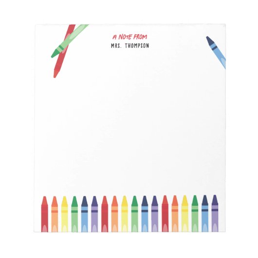Farbenfrohe Rainbow Crayons Niedlich Lehrer Wertsc Notizblock (Vorderseite)