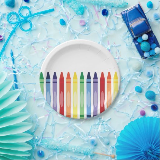 Farbenfrohe Rainbow Crayons Pappteller (Party)