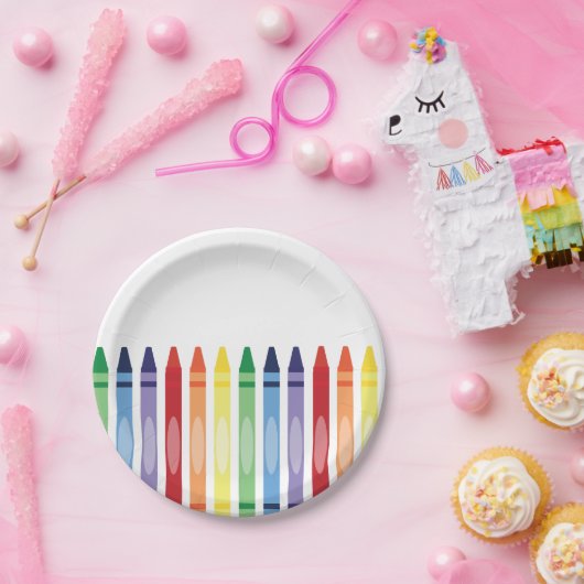 Farbenfrohe Rainbow Crayons Pappteller (Party)