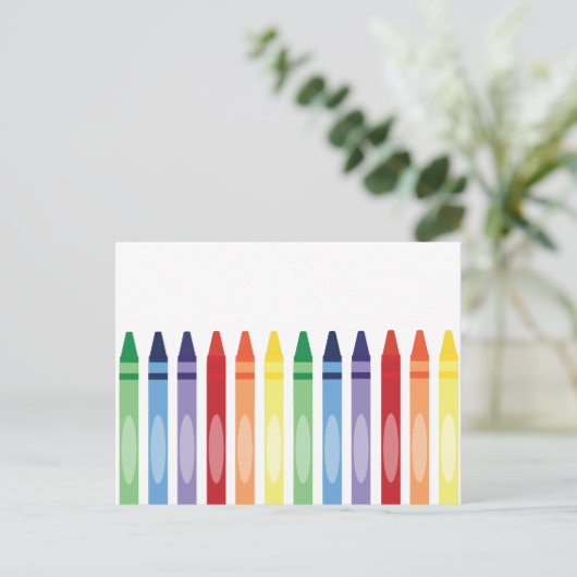 Farbenfrohe Rainbow Crayons Postkarte (Stehend Vorderseite)
