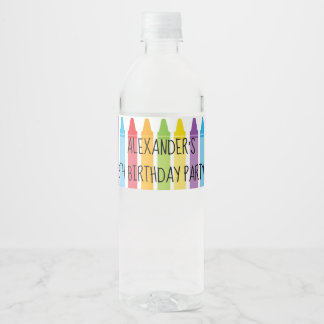 Farbenfrohe Rainbow-farbene Crayons Geburtstagspar Wasserflaschenetikett
