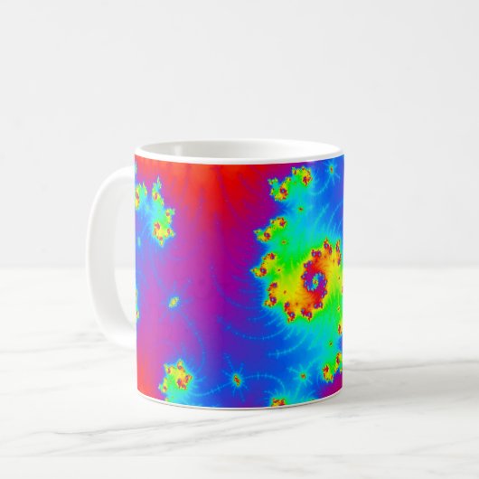 Farbenfrohe Rainbow Fraktal Art Kaffeetasse (Vorderseite Links)