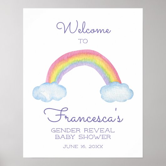 Farbenfrohe Rainbow Gender Reveal Baby Shower Will Poster (Vorne)