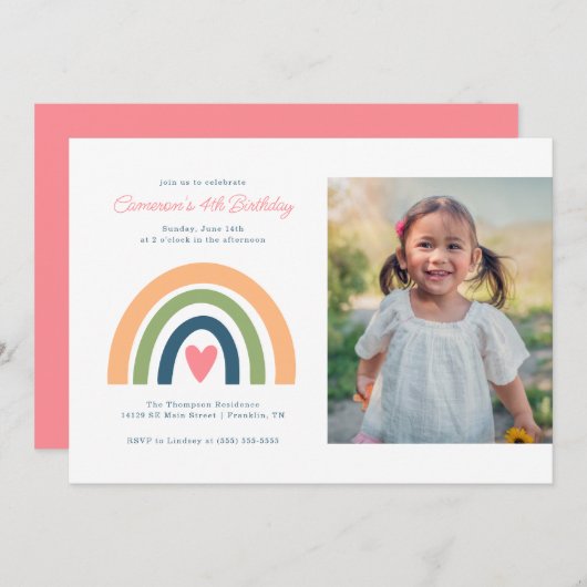 Farbenfrohe Rainbow Girl's Birthday - Foto Einladung (Vorne/Hinten)