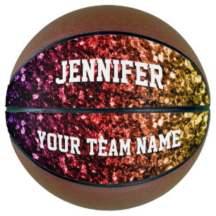 Farbenfrohe Rainbow-Glitzer-Glitzern Ihr Name Team Basketball