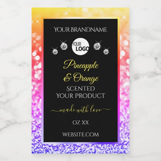 Farbenfrohe Rainbow-Glitzer-Logo Lebensmitteletikett (Einzelnes Label)