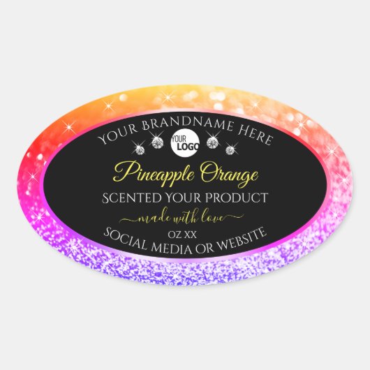 Farbenfrohe Rainbow-Glitzer-Logo Ovaler Aufkleber (Vorderseite)