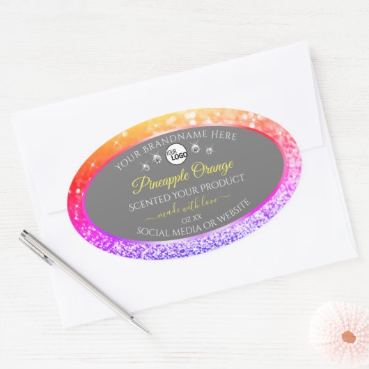 Farbenfrohe Rainbow-Glitzer-Logo Ovaler Aufkleber (Umschlag)