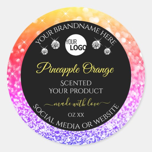 Farbenfrohe Rainbow-Glitzer-Logo Runder Aufkleber (Vorderseite)