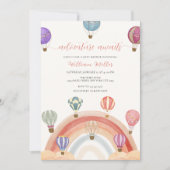 Farbenfrohe Rainbow Hot Air Ballon Babydusche Einladung (Vorderseite)