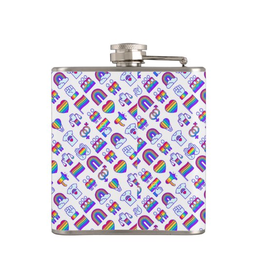 Farbenfrohe Rainbow Icon-Muster Flachmann (Rückseite)