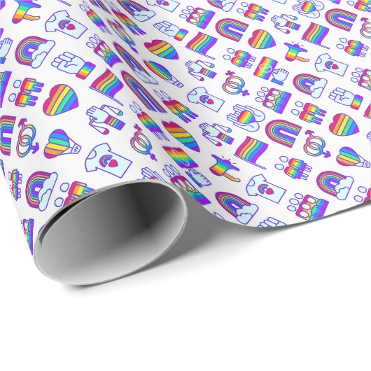 Farbenfrohe Rainbow Icon-Muster Geschenkpapier (Rolleneckpunkt)