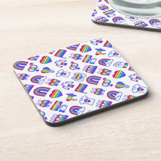 Farbenfrohe Rainbow-Icon-Muster Getränkeuntersetzer (Linke Seite)