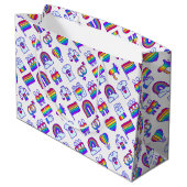 Farbenfrohe Rainbow Icon-Muster Große Geschenktüte (Rückseite Schrägansicht)