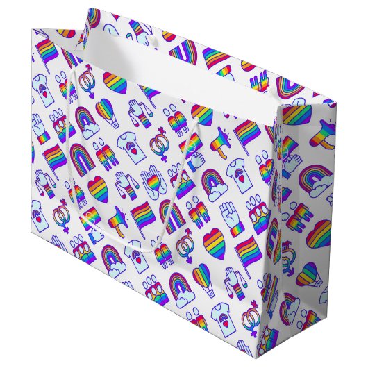 Farbenfrohe Rainbow Icon-Muster Große Geschenktüte (Vorderseite Schrägansicht)