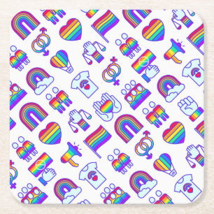 Farbenfrohe Rainbow Icon-Muster Rechteckiger Pappuntersetzer