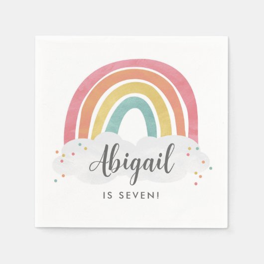 Farbenfrohe Rainbow-Kalligrafie-Kindergeburtstag Serviette (Vorderseite)