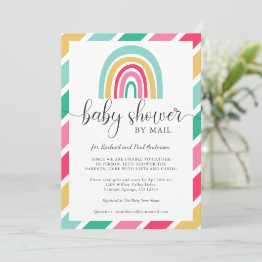 Farbenfrohe Rainbow-Kinderdusche per Mail Einladung (Stehend Vorderseite)