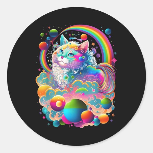 Farbenfrohe Rainbow Kitty Cat Graphic Runder Aufkleber (Vorderseite)