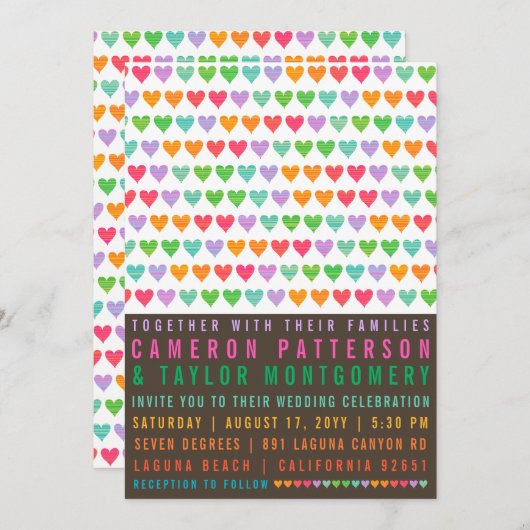 Farbenfrohe Rainbow-Liebe Herzt Moderne Sommerhoch Einladung (Vorne/Hinten)