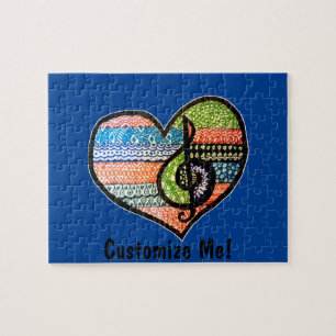 Farbenfrohe Rainbow Music Heart Doodle zum Anpasse Puzzle