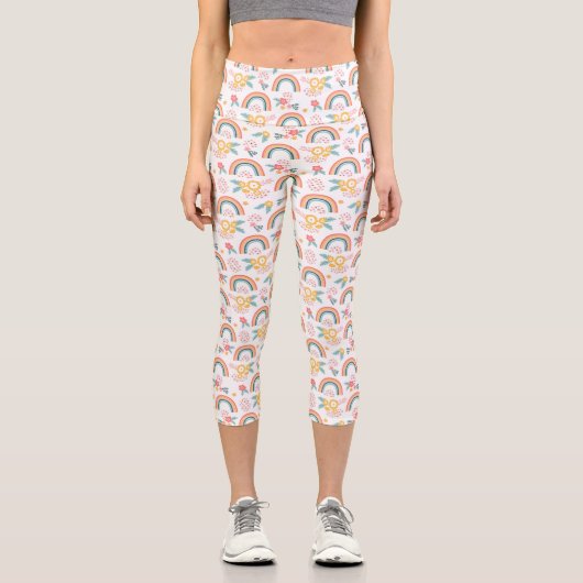 Farbenfrohe Rainbow-Muster Capri Leggings (Vorderseite)