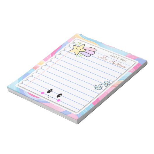 Farbenfrohe Rainbow Pastel Lehrer Wertschätzung Notizblock (Rotiert)