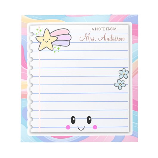 Farbenfrohe Rainbow Pastel Lehrer Wertschätzung Notizblock (Vorderseite)