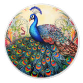 Farbenfrohe Rainbow Peacock Keramikknauf (Vorderseite)