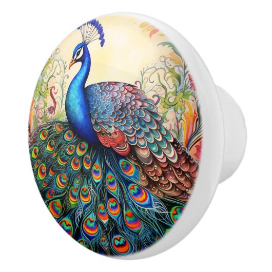 Farbenfrohe Rainbow Peacock Keramikknauf (Rechts)