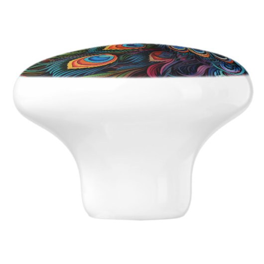 Farbenfrohe Rainbow Peacock Keramikknauf (Seitenansicht)