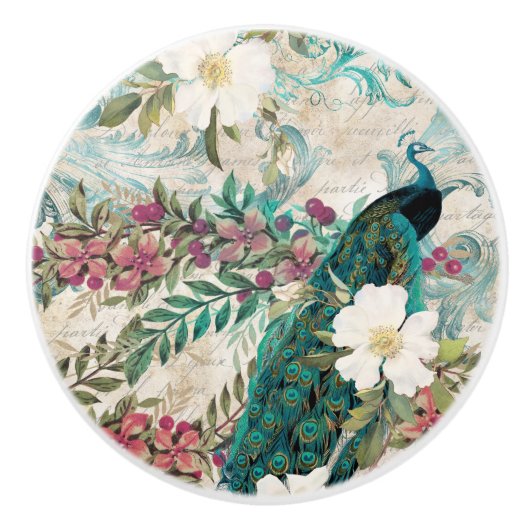 Farbenfrohe Rainbow Peacock Keramikknauf (Vorderseite)