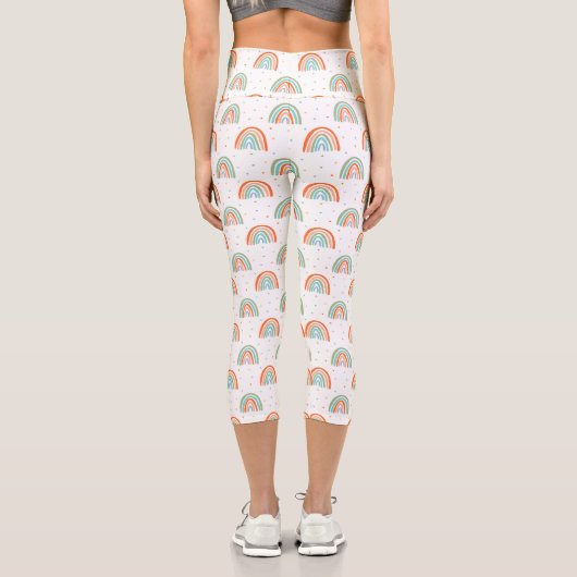 Farbenfrohe Rainbow Polka Dot Pattern Capri Leggings (Rückseite)