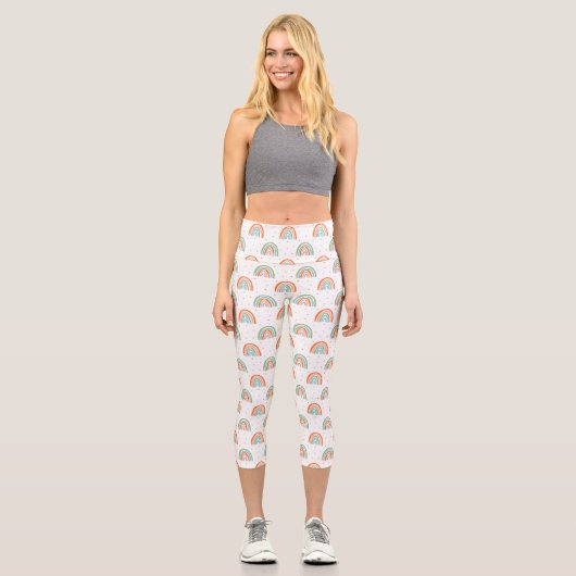 Farbenfrohe Rainbow Polka Dot Pattern Capri Leggings (Vorderseite)