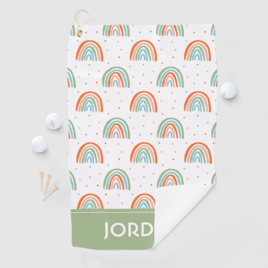 Farbenfrohe Rainbow Polka Dot Pattern Golfhandtuch (Insitu)