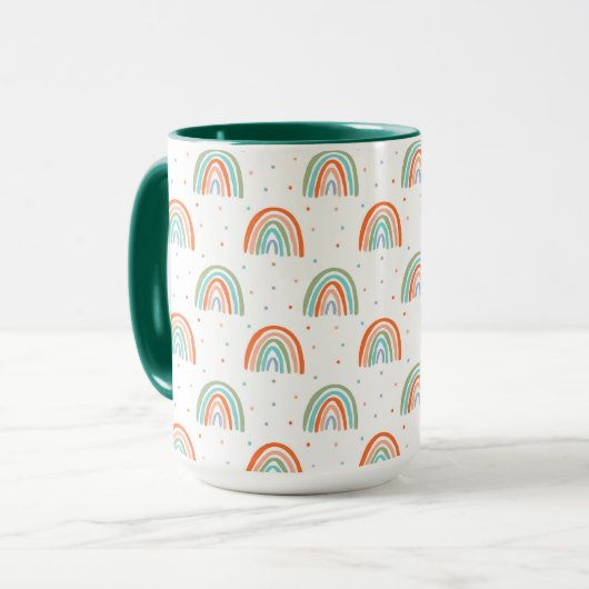 Farbenfrohe Rainbow Polka Dot Pattern Tasse (Vorderseite Links)