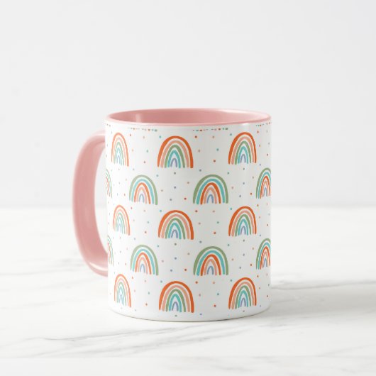 Farbenfrohe Rainbow Polka Dot Pattern Tasse (Vorderseite Links)