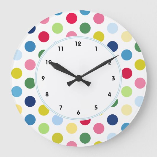 Farbenfrohe Rainbow-Polka-Dot-Wanduhr Große Wanduhr (Vorderseite)