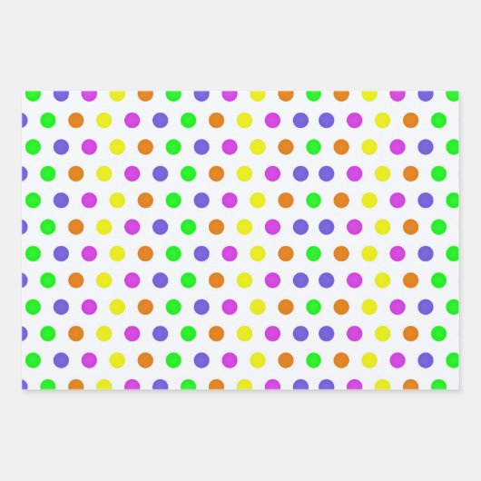 Farbenfrohe Rainbow Polka Dots Muster Geschenkpapier Set (Vorderseite)