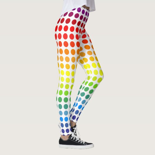 Farbenfrohe Rainbow-Polka-Punkte auf Weiß oder Far Leggings (Rechts)