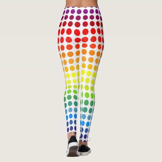 Farbenfrohe Rainbow-Polka-Punkte auf Weiß oder Far Leggings (Rückseite)