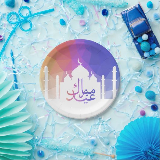 Farbenfrohe Rainbow Polygonal Eid Moschee Papierpl Pappteller (Party)