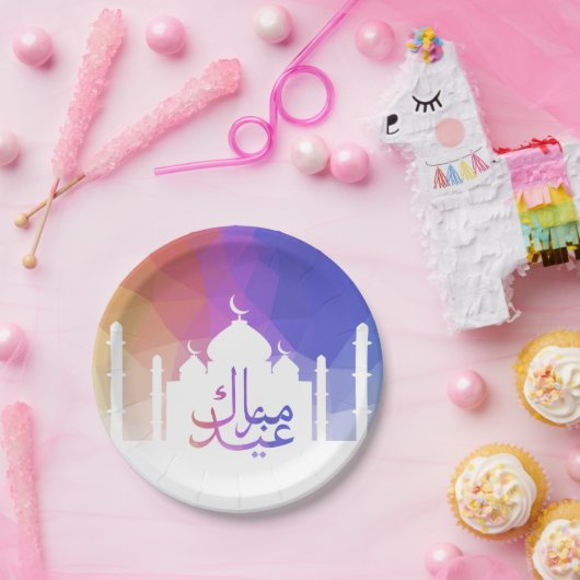 Farbenfrohe Rainbow Polygonal Eid Moschee Papierpl Pappteller (Party)
