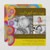 Farbenfrohe Rainbow Pop Circles Birth Announcement Ankündigung (Vorne/Hinten)